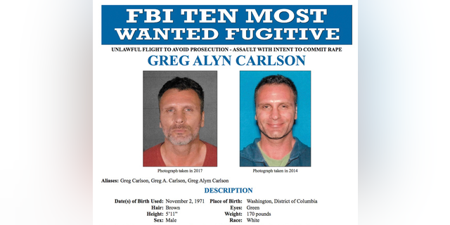 FILE - This undated file photos released on Thursday, Sept. 27, 2018 by the FBI shows an FBI wanted poster of Greg Alyn Carlson. The FBI tracked Carlson, a man they think was one of the country's 10 most-wanted fugitives, to a North Carolina motel, where agents shot and killed him on Wednesday, Feb. 13, 2019. (FBI via AP, File)