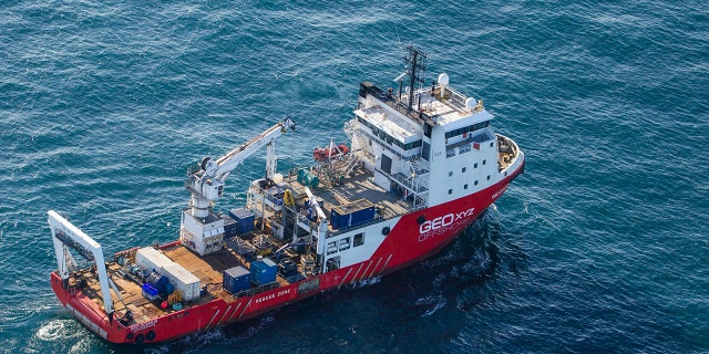 This undated photo issued by Jon Le Ray@jonnersleray on Tuesday Feb. 5, 2019, shows the Geo Ocean III specialist search vessel off the coast of Alderney in the English Channel.