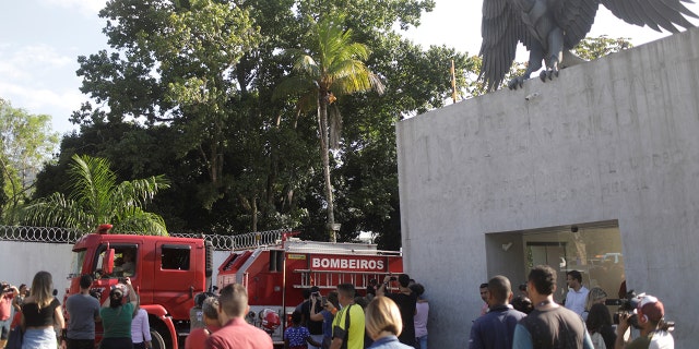 A fire truck is seen in front of the training center of Rio's soccer club Flamengo, after a deadly fire in Rio de Janeiro, Brazil