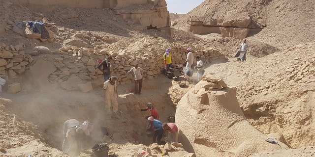 The ram-headed sphinx was discovered in an ancient quarry.