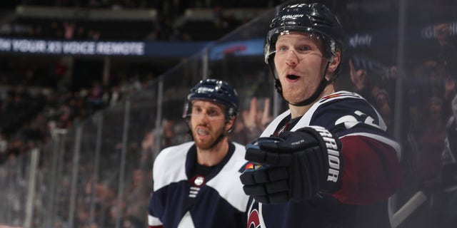 Gabriel Landeskog #92 of the Colorado Avalanche reacts after scoring a goal against the Winnipeg Jets at the Pepsi Center on February 20, 2019 in Denver, Colorado. (Photo by Michael Martin/NHLI via Getty Images)