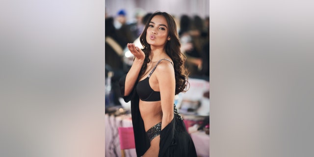 Kelsey Merritt poses backstage prior the Victoria Secret Fashion Show 2018 at Pier 94 on Nov. 8, 2018 in New York City.