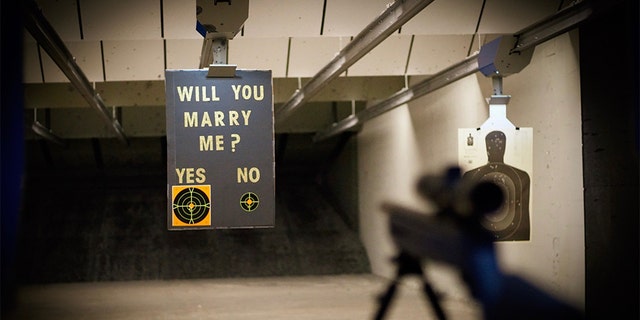 Jake Woodruff and Kara Crampton got engaged in a shooting stand in New Jersey.