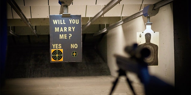 Jake Woodruff and Kara Crampton got engaged while at a shooting range in New Jersey.