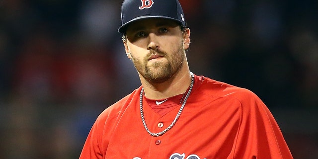 Heath Hembree of the Boston Red Sox looks on during a game against the Baltimore Orioles.