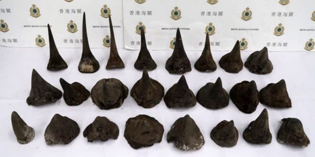 Customs officials seized more than $1 million worth of severed rhino horns at the Hong Kong International Airport on Thursday