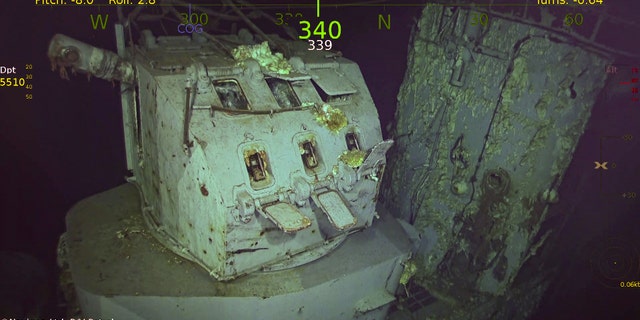 5-inch gun director on USS Hornet's deck. (Navigea Ltd, R/V Petrel, Paul G. Allen's Vulcan Inc)