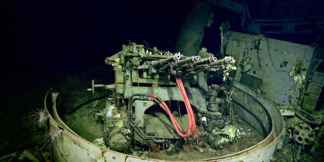 1.1inch anti-aircraft guns on USS Hornet. (Navigea Ltd, R/V Petrel, Paul G. Allen's Vulcan Inc)