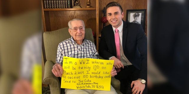 Joe Cuba, a World War II veteran, has just one wish for his birthday this year - 100 cards for 100 years.