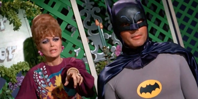 Lisa Seagram (left) portrayed Lila, the accomplice of Milton Berle's Louie the Lilac, on the third season of ABC's "Batman. "