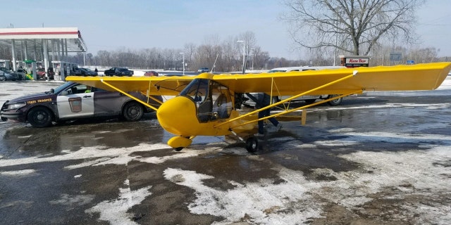 The pilot made an emergency landing on an exit ramp off Interstate 35 in Stacy, Minn. on Saturday.