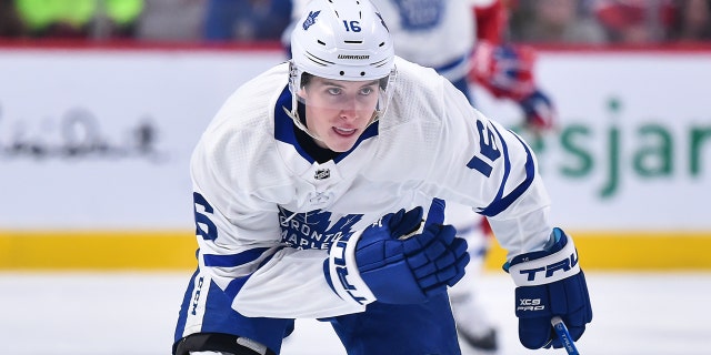 Mitchell Marner #16 of the Toronto Maple Leafs skates against the Montreal Canadiens during the NHL game at the Bell Centre on February 9, 2019 in Montreal, Quebec, Canada.