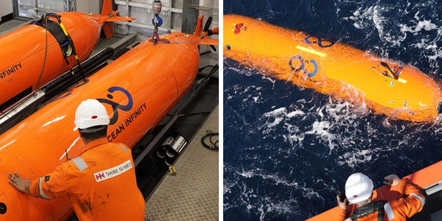 A closer view of some of the Autonomous Underwater Vehicles (UAVs) used in the search.
