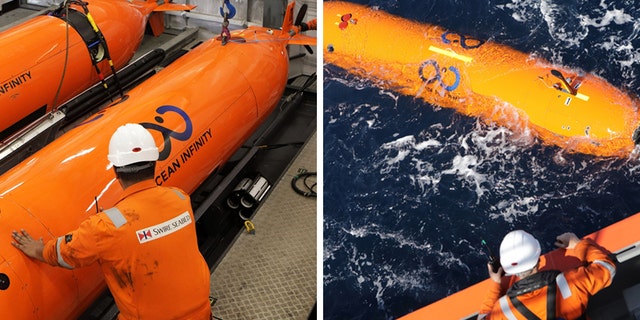 A closer view of some of the Autonomous Underwater Vehicles (UAVs) used in the search.