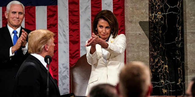 FEBRUARY 5, 2019 - WASHINGTON, DC: President Donald Trump delivered the State of the Union address, with Vice President Mike Pence and Speaker of the House Nancy Pelosi, at the Capitol in Washington, DC on February 5, 2019. (Doug Mills/Pool via REUTERS TPX IMAGES OF THE DAY - RC12D0280270