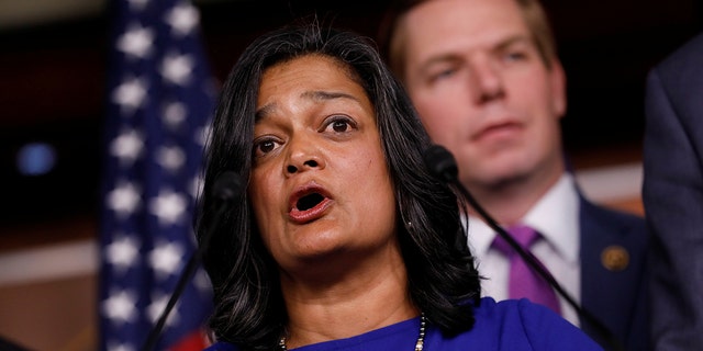 Rep. Pramila Jayapal (D-WA) speaks about recent revelations about President Donald Trump's involvement with Russia on Capitol Hill in Washington, DC, U.S., May 17, 2017. (REUTERS/Aaron P. Bernstein)