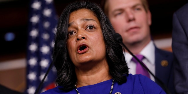 Rep. Pramila Jayapal (D-WA) speaks about recent revelations about President Donald Trump's involvement with Russia on Capitol Hill in Washington, DC, US May 17, 2017. (REUTERS/Aaron P. Bernstein)