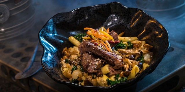 The roast of braised shaak, found at Docking Bay 7 The food and cargo inside Star Wars: Galaxy's Edge, includes roast beef with cavatelli pasta, kale and mushrooms.