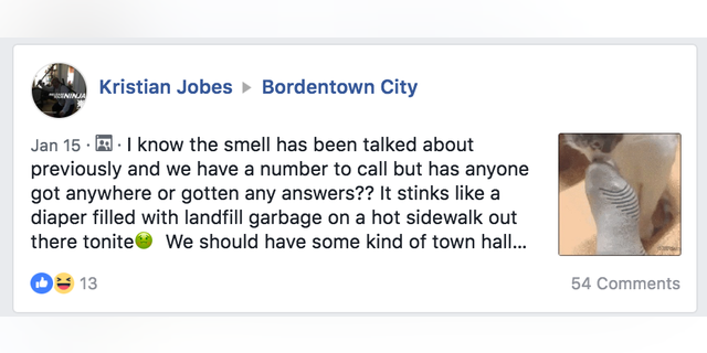 Community members in Bordentown, sound off on Facebook, voicing their concerns about the smell.