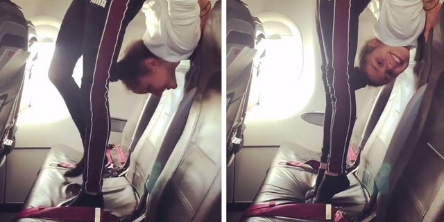 In the much buzzed-about clip, which has since been viewed over 238,000 times on PassengerShaming’s account, Millinger stands on the airplane seat in an extreme backbend, before lowering her head to rest on the seat itself.