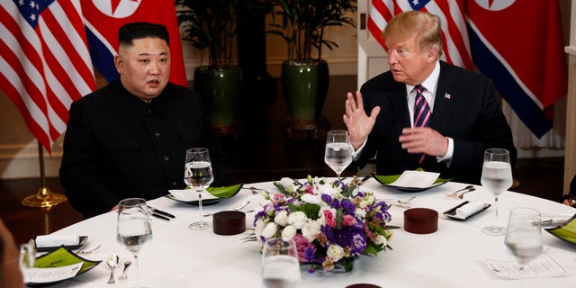 Kim Jong Un and President Trump during the "social dinner" on Feb. 27.
