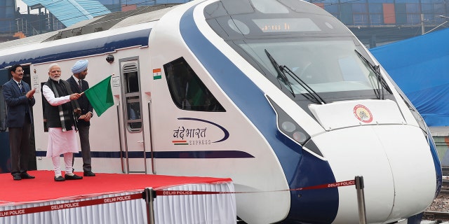 India's Prime Minister Narendra Modi flags off India's fastest train 'Vande Bharat Express' at a ceremony in New Delhi, India, February 15, 2019.