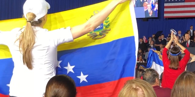 Venezuelans show support for their country at President Trumps' speech