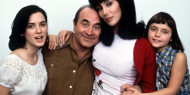 Winona Ryder, Bob Hoskins, Cher, and Christina Ricci in publicity portrait for the film 'Mermaids', 1990.