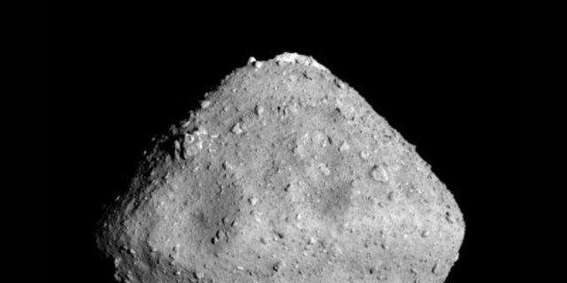 The carbon-rich asteroid Ryugu, 900 meters (3,000 feet) wide, photographed by the Japanese probe Hayabusa2 in June 2018. 