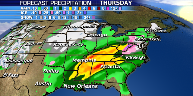 The forecast precipitation through Thursday from the winter storm.