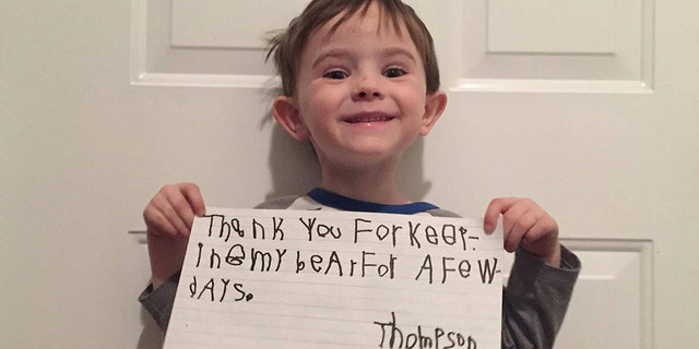 Thompson thanked the park rangers for keeping his bear safe.