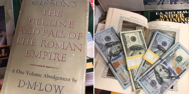 VNSA volunteer, Cathy McAllister, found $4,000 in a hollowed out copy of "The Rise and Fall of the Roman Empire."