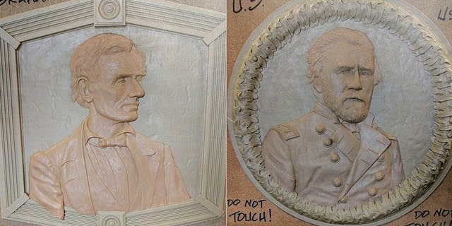 A proposed Civil War memorial in a small Maryland town may include a sculpted portrait of Abraham Lincoln (left), Ulysses S. Grant (right) and other historic figures. Most problematic is the idea to include Lincoln's assassin, John Wilkes Booth