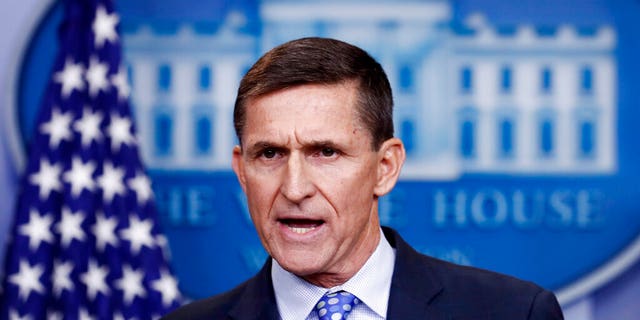 In this Feb. 1, 2017 file photo, National Security Adviser Michael Flynn speaks during the daily news briefing at the White House, in Washington. Flynn previously pleaded guilty to lying to the FBI, but then sought to withdraw his guilty plea before the DOJ moved to drop charges against him. (AP Photo/Carolyn Kaster)