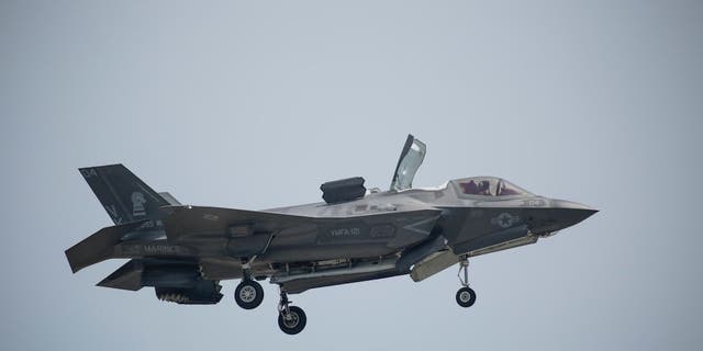 An F-35 fighter jet is seen in this undated photo. The Pentagon announced it "suspended" deliveries of F-35 fighter jet parts and manuals to Turkey over the Middle Eastern country's decision to purchase a Russian air defense system over Washington's objection. (U.S. Marine Corps Photo by Cpl. Deseree Kamm, File)