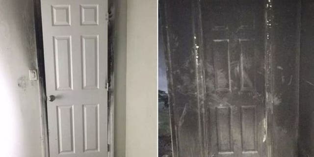 The photos show the inside of the door (left) and outside (right).
