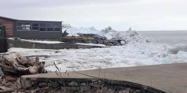 The ice mounds spurred a voluntary evacuation for residents in Hoover Beach in February.