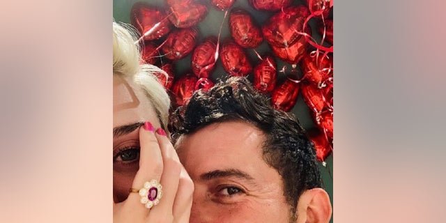 Katy Perry shows off her ring on Instagram after her Valentine's Day engagement to Orlando Bloom.