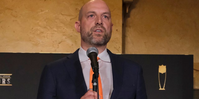 Coach of the Chicago Bears Matt Nagy, winner of the award from AP coach of the year, poses in the press room. (Photo by AJ Mast/Invision for NFL/AP Images)