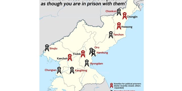 A map of some of the prisons Open Doors believes are still operating. Some have closed and others have expanded, according to the group.