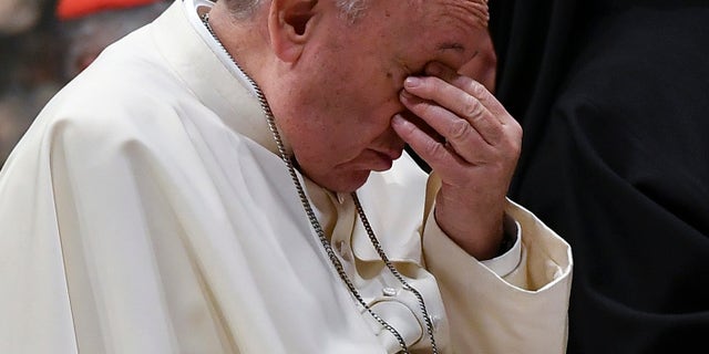 Pope Francis attends a penitential liturgy at the Vatican, Saturday, Feb. 23, 2019. The pontiff is hosting a four-day summit on preventing clergy sexual abuse, a high-stakes meeting designed to impress on Catholic bishops around the world that the problem is global and that there are consequences if they cover it up. (Vincenzo Pinto/Pool Photo Via AP)