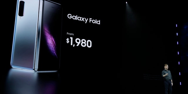 Justin Denison, SVP of Mobile Product Development, talks about the new Samsung Galaxy Fold smartphone during an event Wednesday, Feb. 20, 2019, in San Francisco. (AP Photo/Eric Risberg)