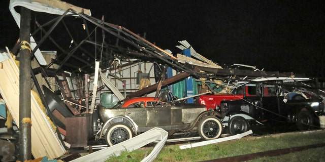 This photo shows the damage that occurred at Lawrence Motors, Columbus, Missouri, on Saturday, February 23, 2019, as a result of a tornado in the downtown core.