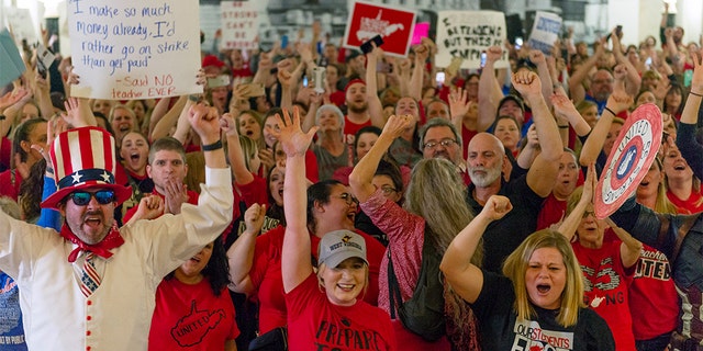 A bill that closed West Virginia schools as teachers went on strike was tabled by state lawmakers hours after the protest began on Feb. 19, 2019.