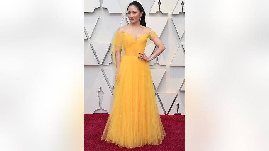 Constance Wu arrives at the Oscars on Sunday, Feb. 24, 2019, at the Dolby Theatre in Los Angeles. (Photo by Richard Shotwell/Invision/AP)