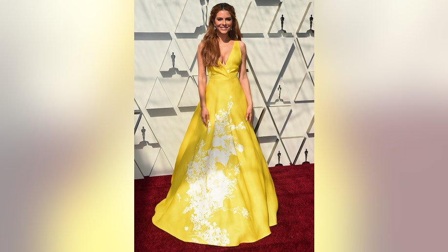 Maria Menounos arrives at the Oscars on Sunday, Feb. 24, 2019, at the Dolby Theatre in Los Angeles. (Photo by Jordan Strauss/Invision/AP)