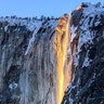 Sunlight hits the Horsetail Falls turning it into a "Firefall", at Yosemite National Park, Calif., Feb. 18, 2019.