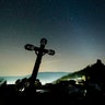 The white glow of zodiacal light is visible in the night sky as photographed near Hajnacka, southern Slovakia, Feb. 7, 2019. 