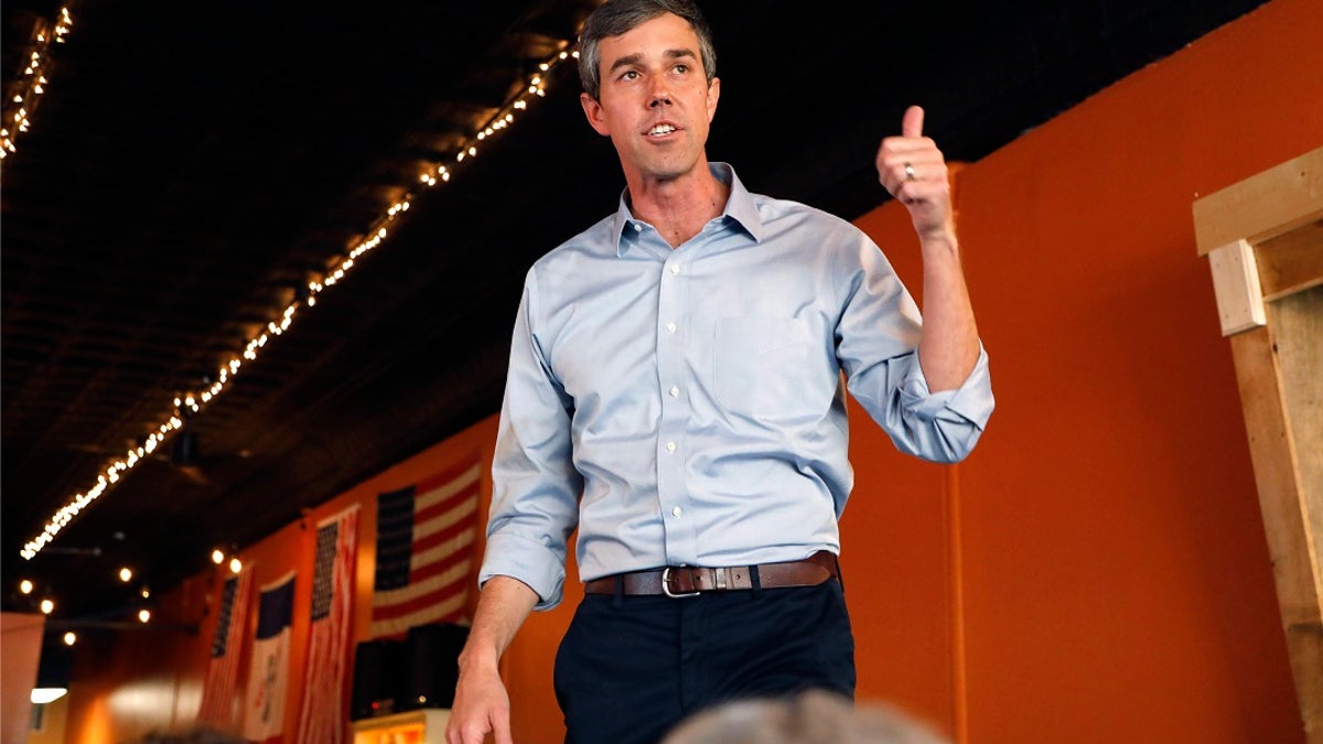 Former U.S. Rep. Beto O'Rourke speaks during a stop at the Central Park Coffee Company in Mount Pleasant, Iowa. (Associated Press)