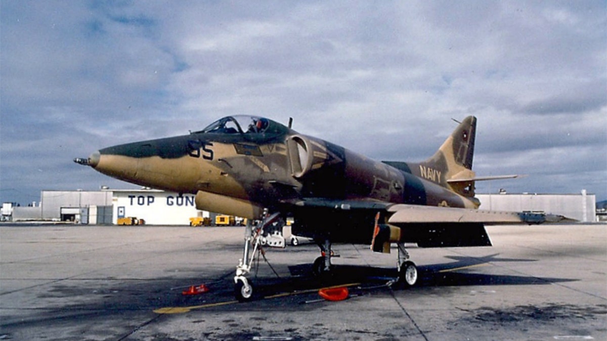 A U.S. Navy Douglas A-4E Skyhawk (BuNo 151095) from the Fighter Weapons School ("Top Gun") at Naval Air Station Miramar, California (USA) in the late 1980s or early 1990s. (photo U.S. Navy)